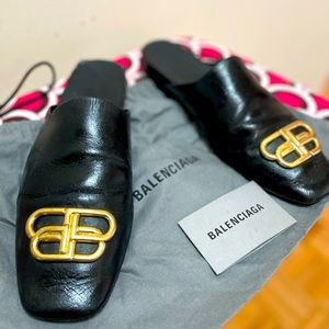 Authentic Balenciaga Cosy BB-Logo Mules in black